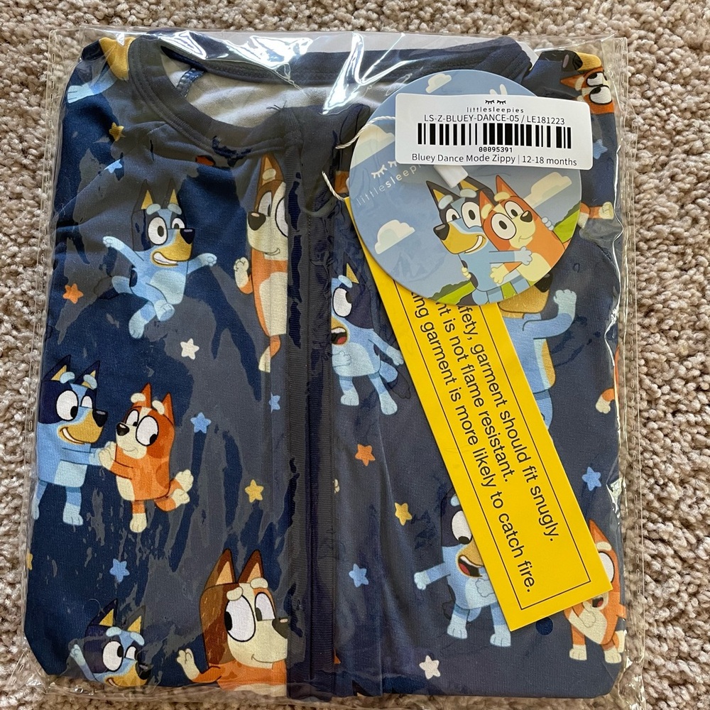 Little Sleepies Bluey Dance Mode Zippy, 12-18, NIB